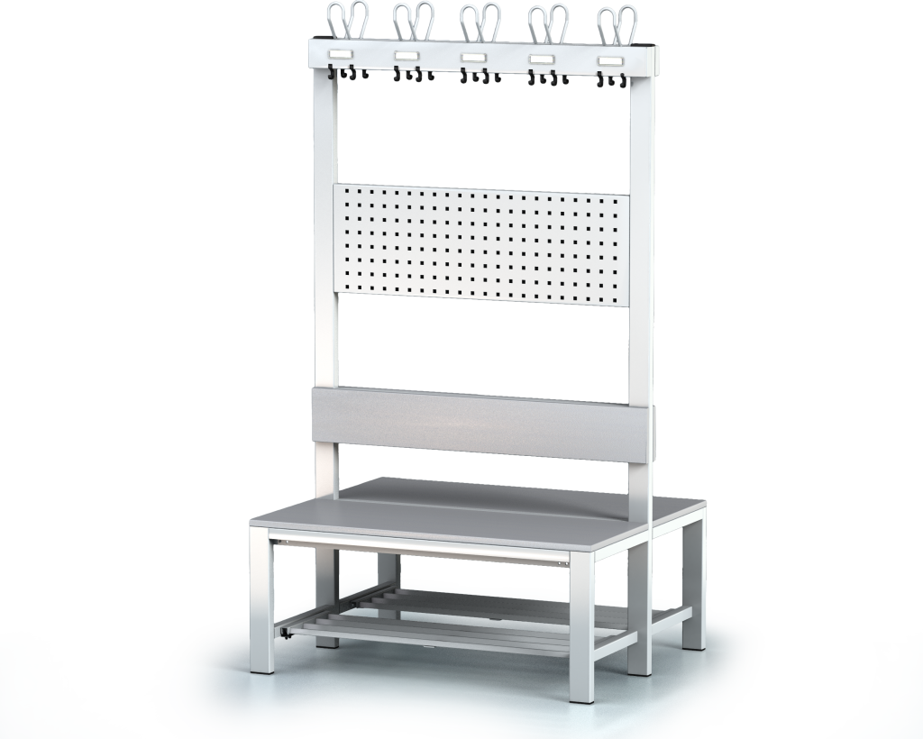 Double-sided benches with backrest and racks, laminated desk -  with a reclining grate 1800 x 1000 x 830